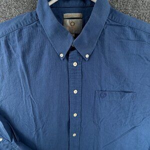 Viyella Button-Down Herringbone 17.5 Wool Cotton Blue Shirt Long Sleeve Pocket